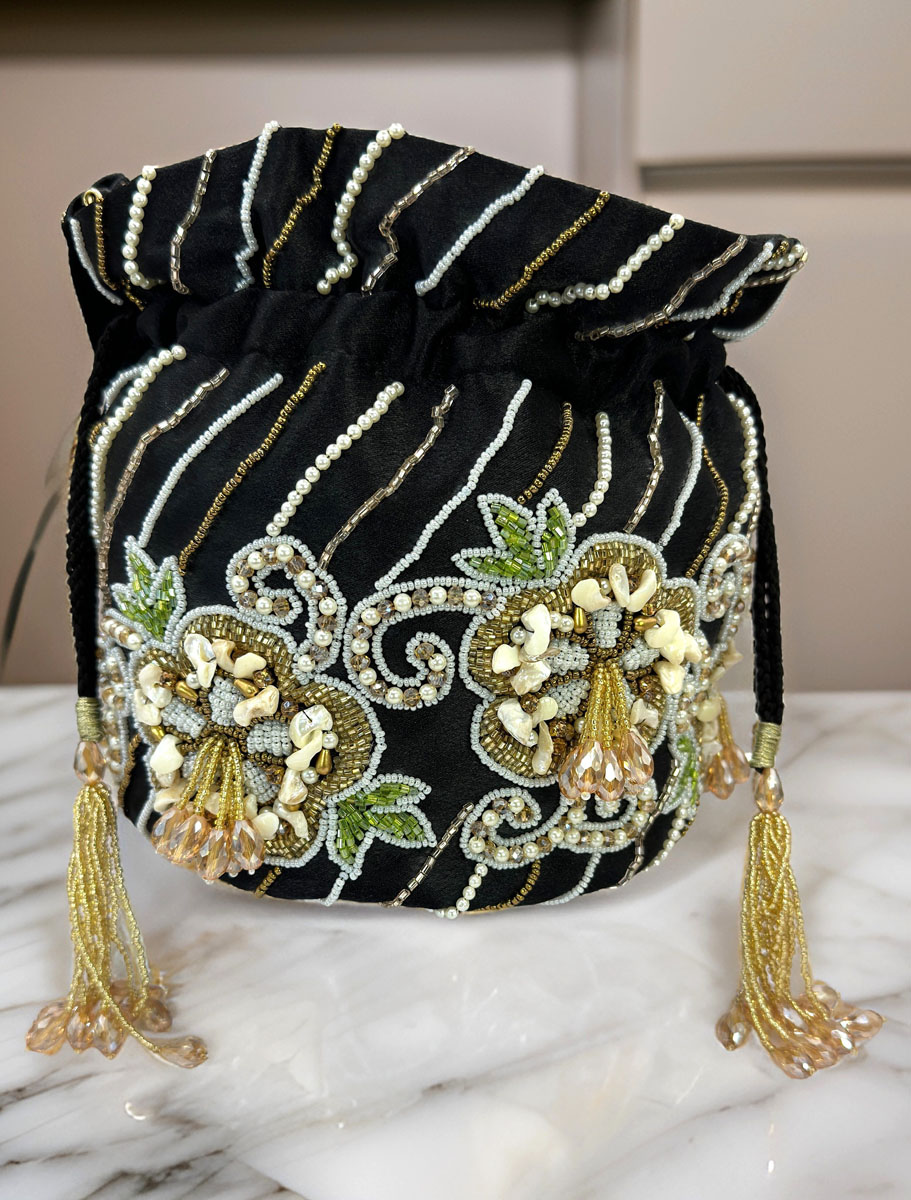 Designer Silk Zardosi/Pearl Embroidered Potli Bag