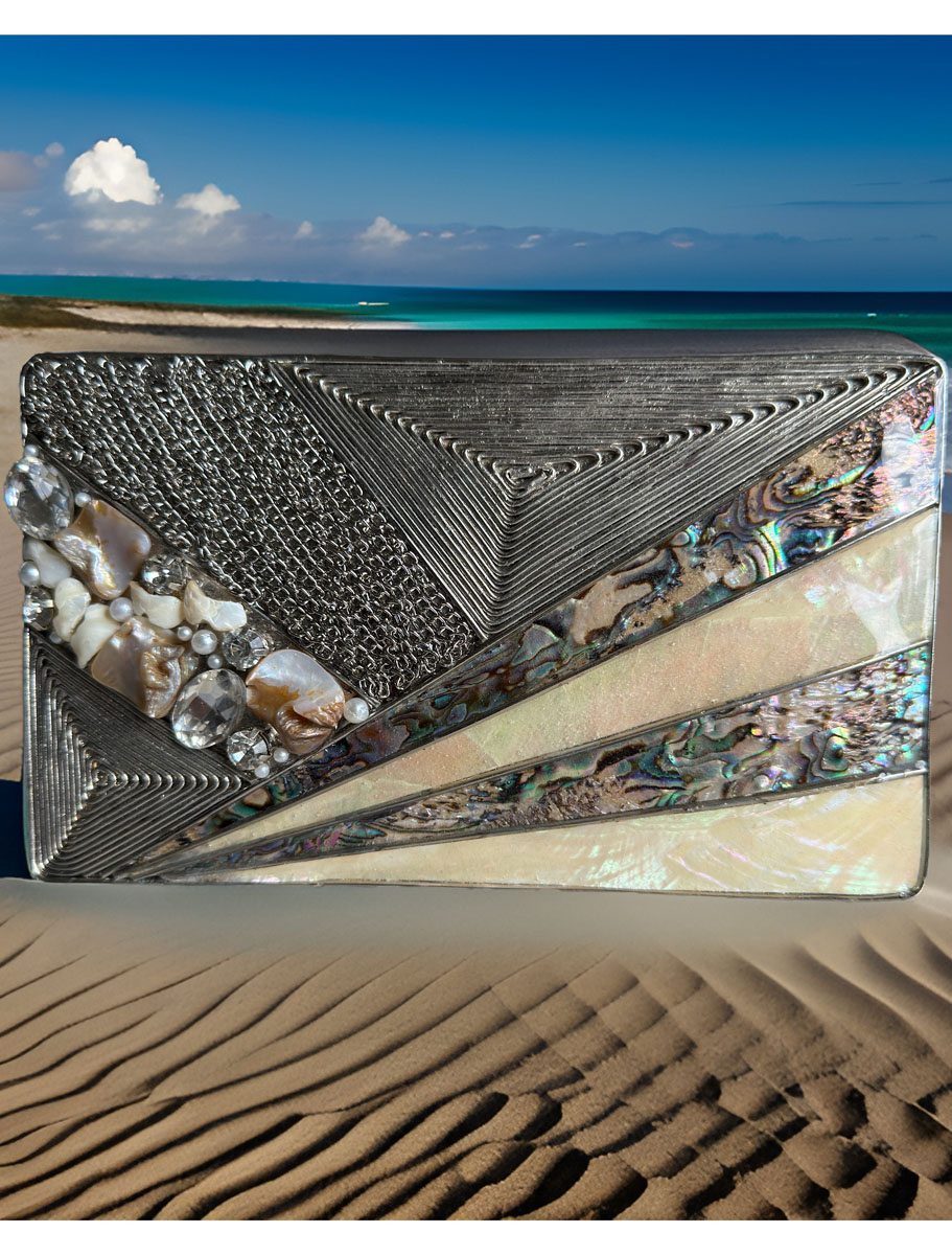 Silver MOTHER OF PEARL Inlay Brass Clutch purse