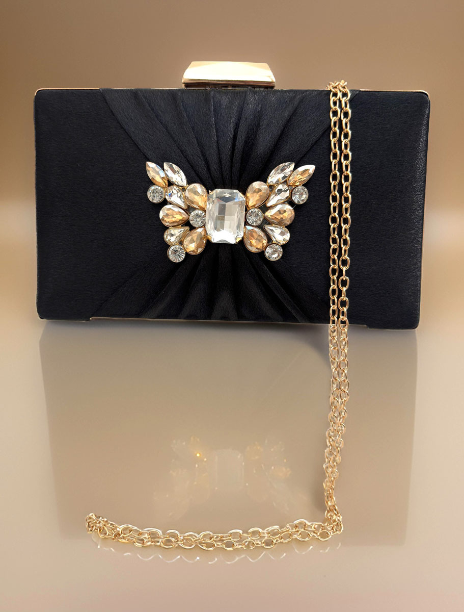 Satin Pleated Evening Bag with a Butterfly Brooch