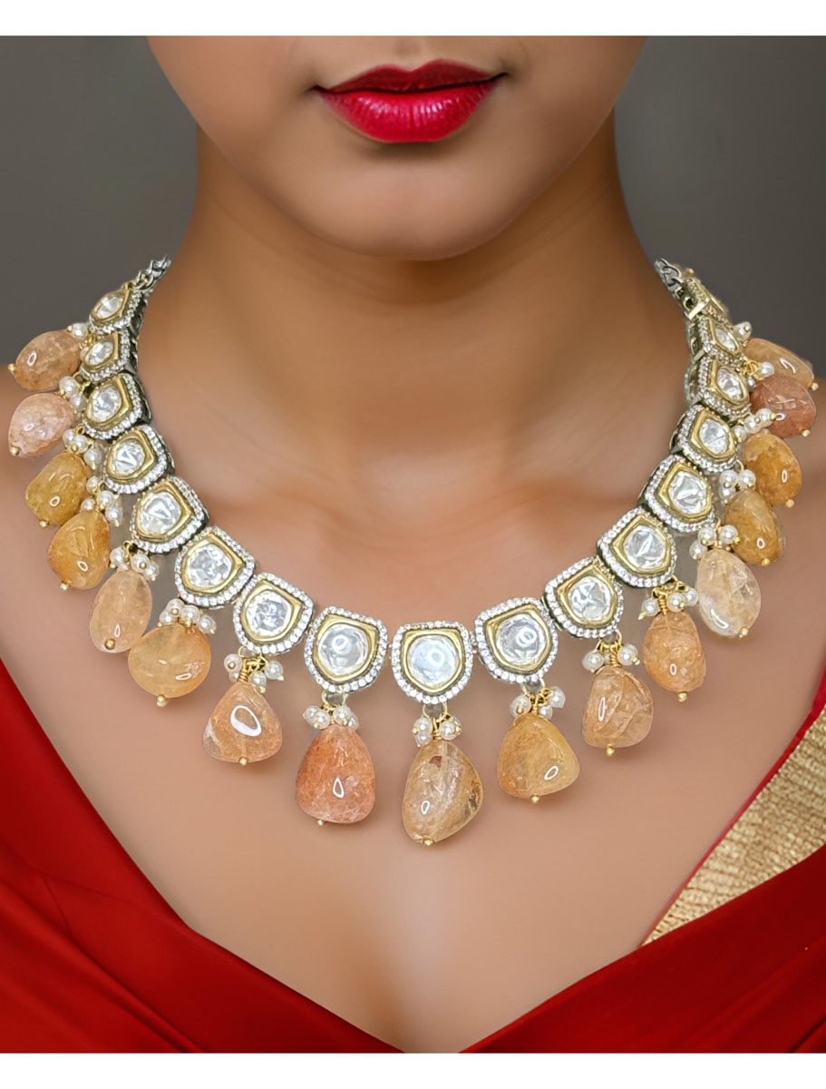 Kundan Necklace Set with Golden Turkish Beads