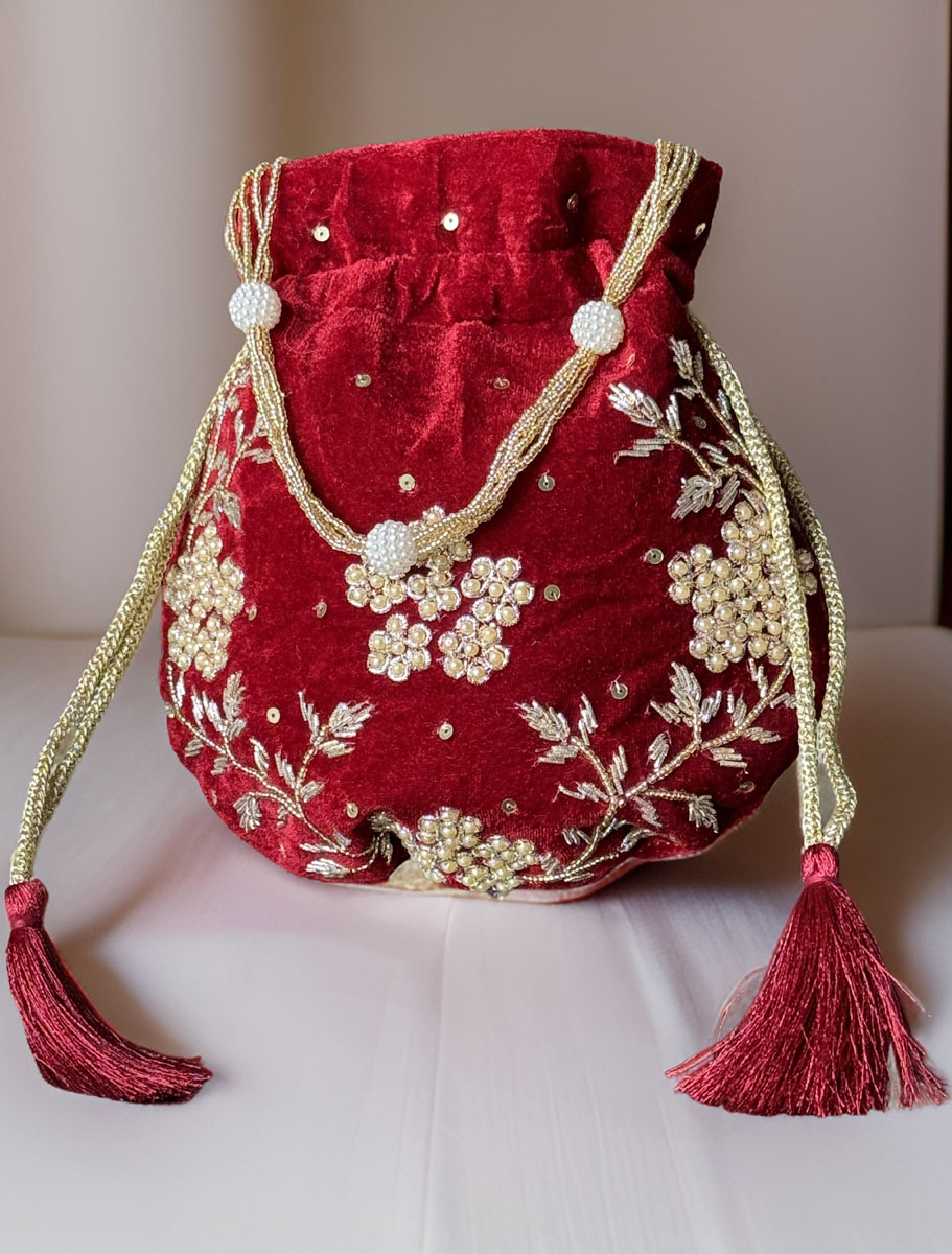 Classic knot Gold and Pearl Embroidered Potli Bag