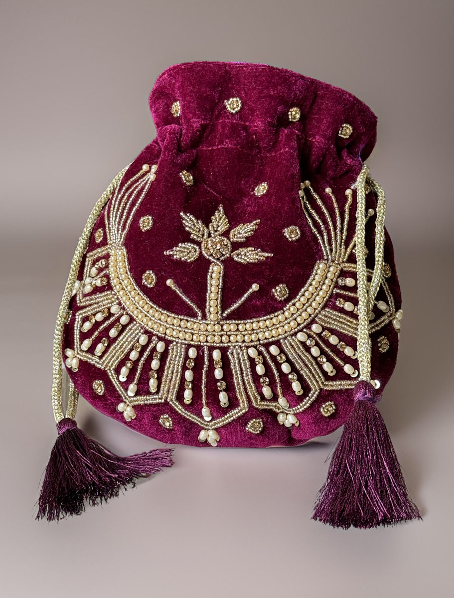 Beautiful Zardosi Embroidered Velvet Potli Bag