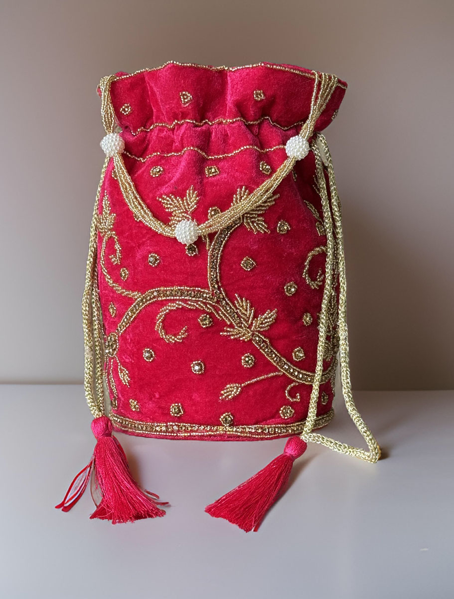 Flat Bottom Zardosi Embroidered Potli Bags