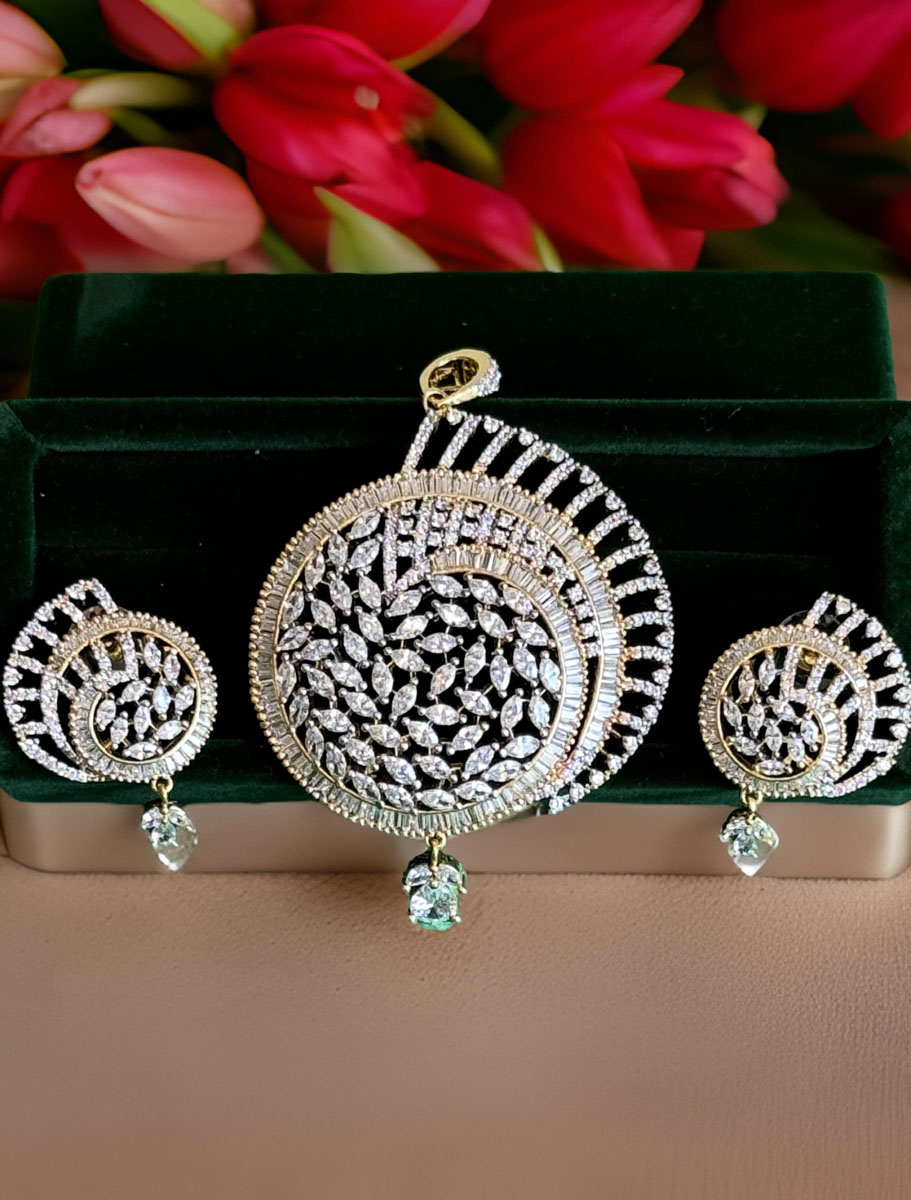 Bollywood Inspired Gold Plated CZ Pendant Set