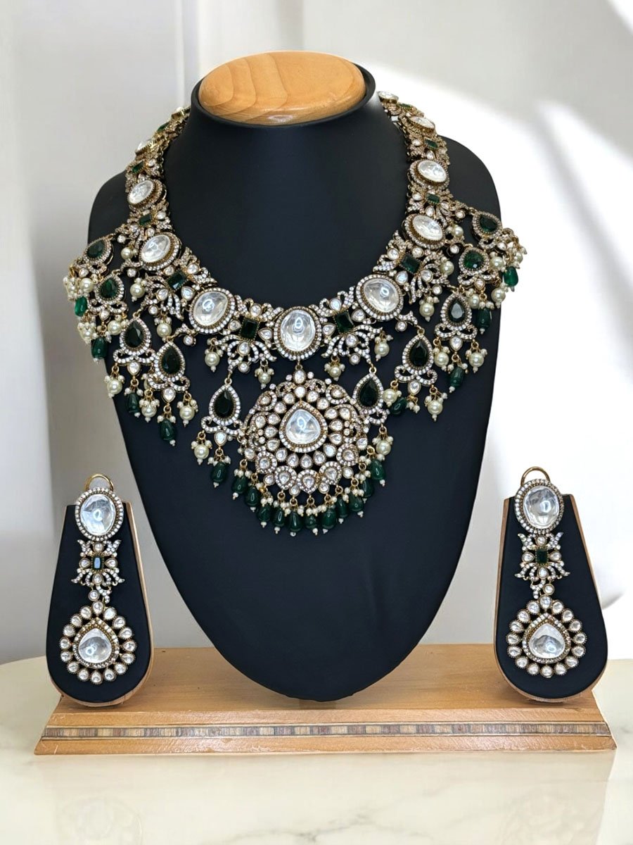 Sabyasachi Inspired Moissanite Kundan Semi Bridal Necklace Set