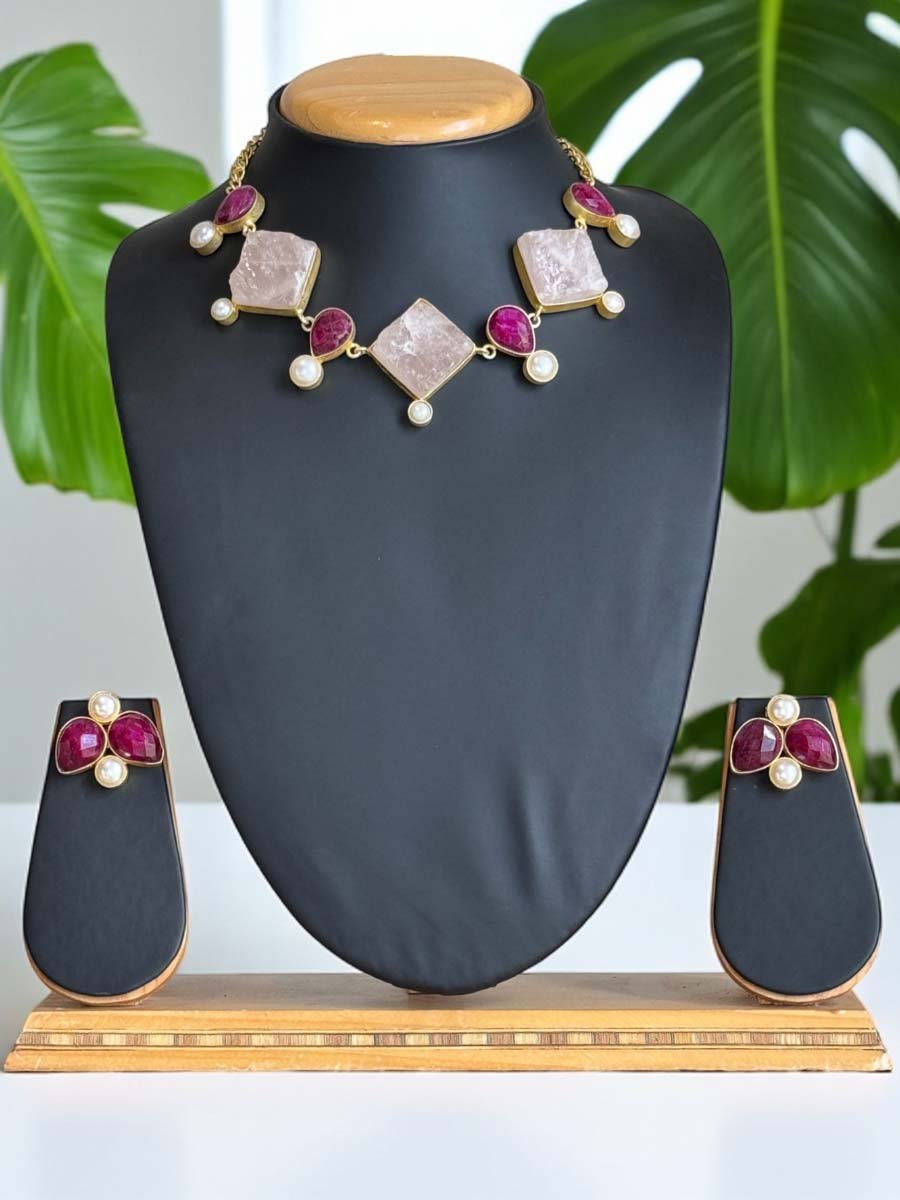 Natural Citrine Stones MOP Necklace Set