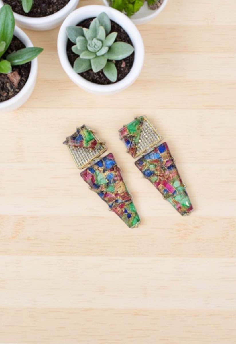 Celebrity Inspired Marble Stones CZ Long Earrings