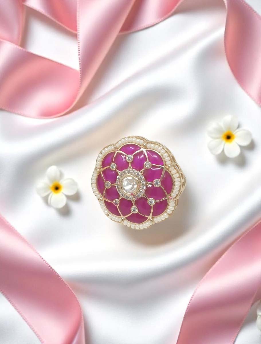 Round Shaped Meenakari Kundan Finger Ring