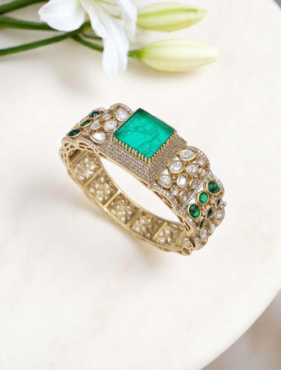 Sabyasachi Inspired Moissanite Polki Diamond Kada Bracelet