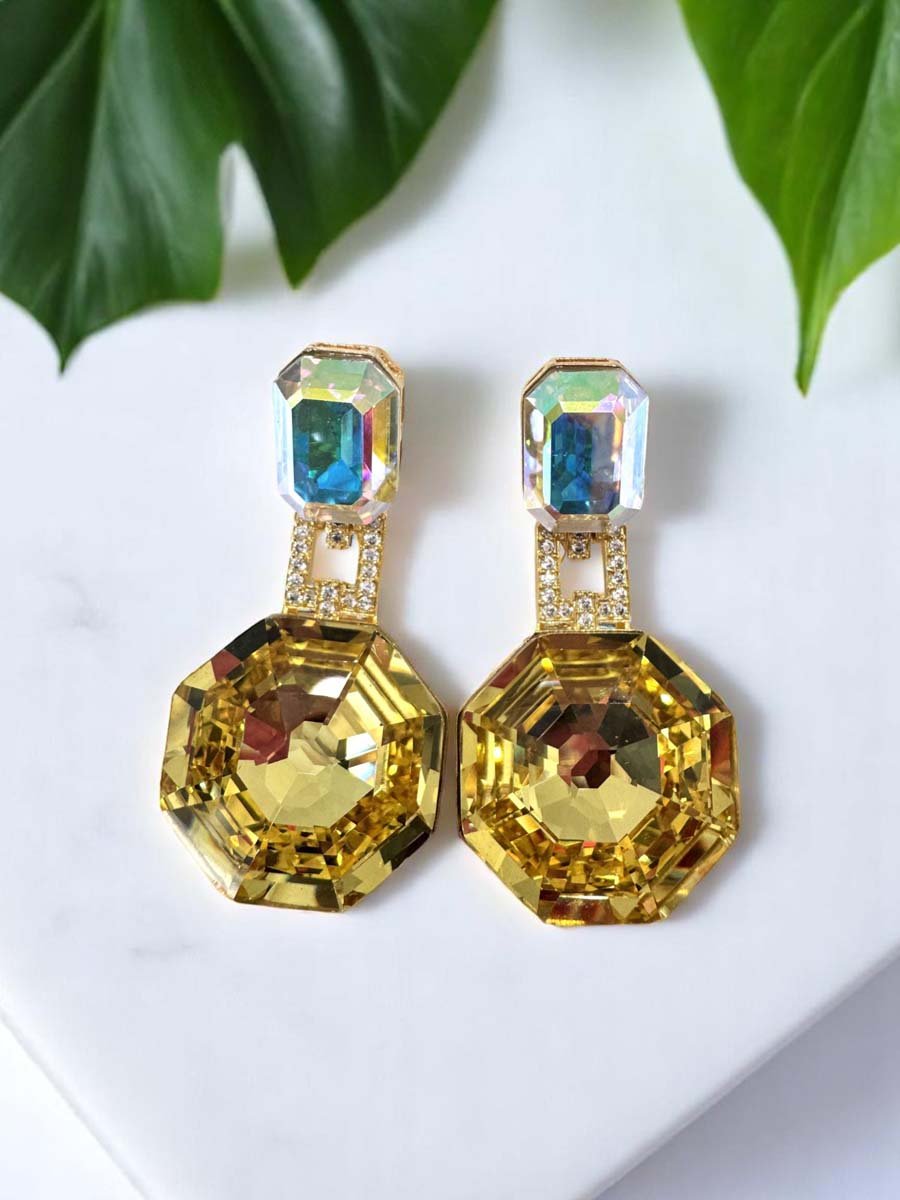 Deep Color Hexagon Swarovski Drop Earrings