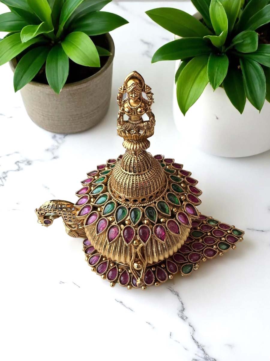 Temple Jewelry Inspired Peacock Shaped Kumkum Box