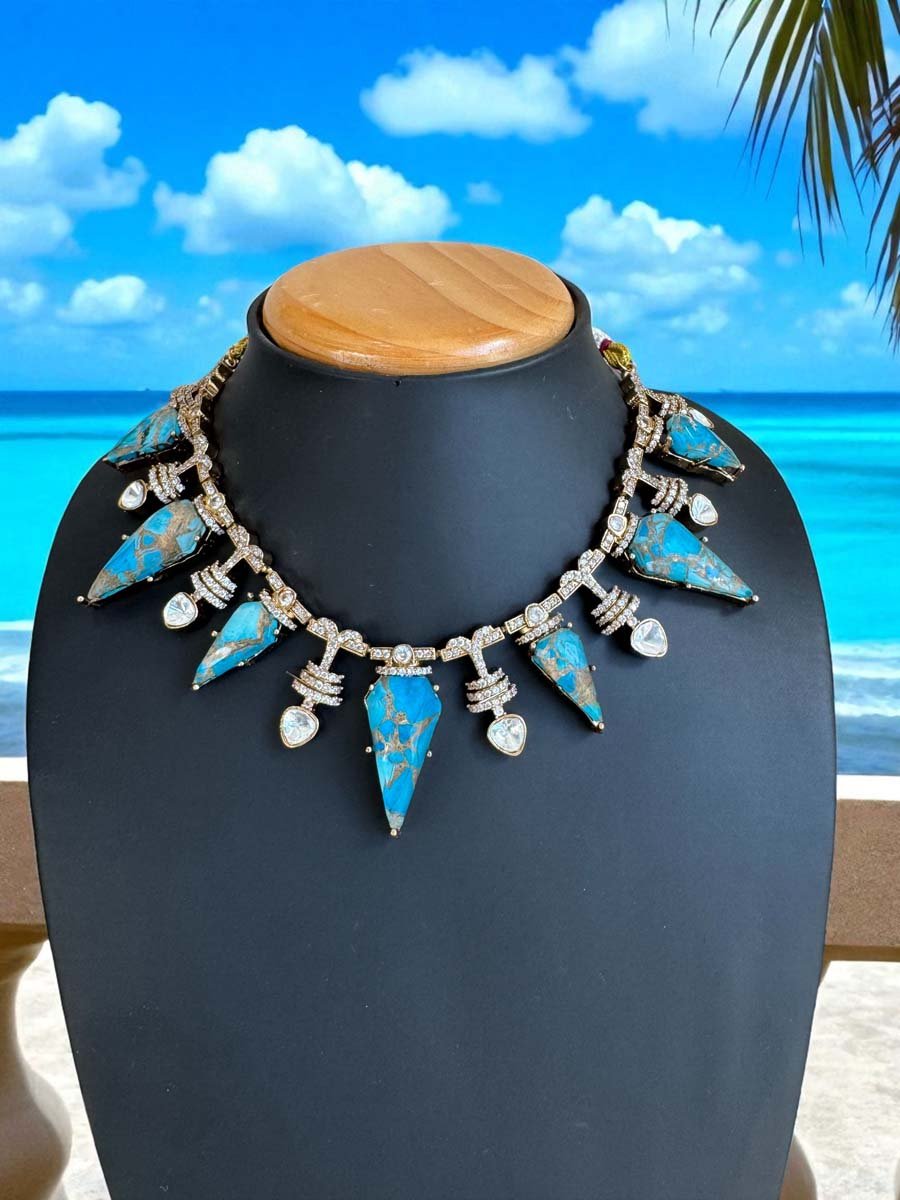 Gorgeous Marble Stones CZ Necklace Set