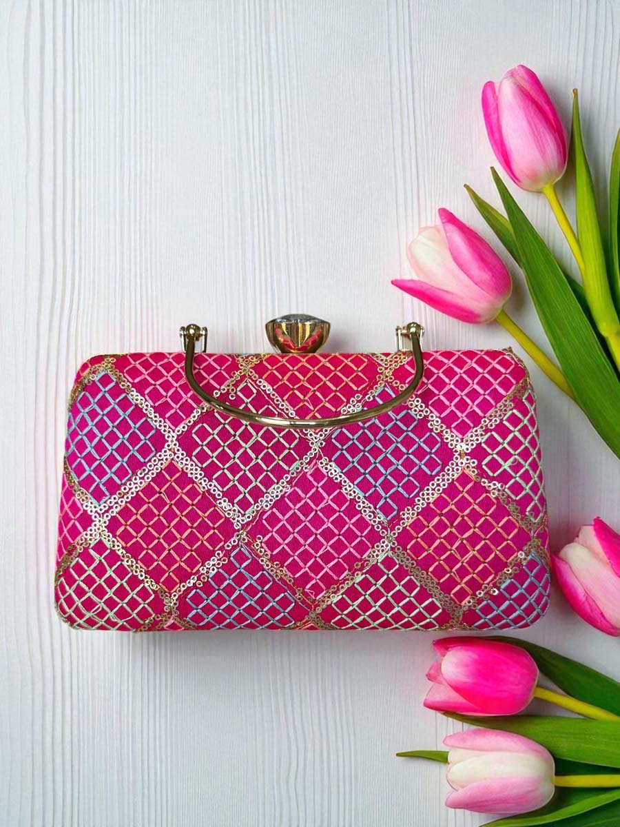 Vibrant Color Geometric Design Clutch Bag