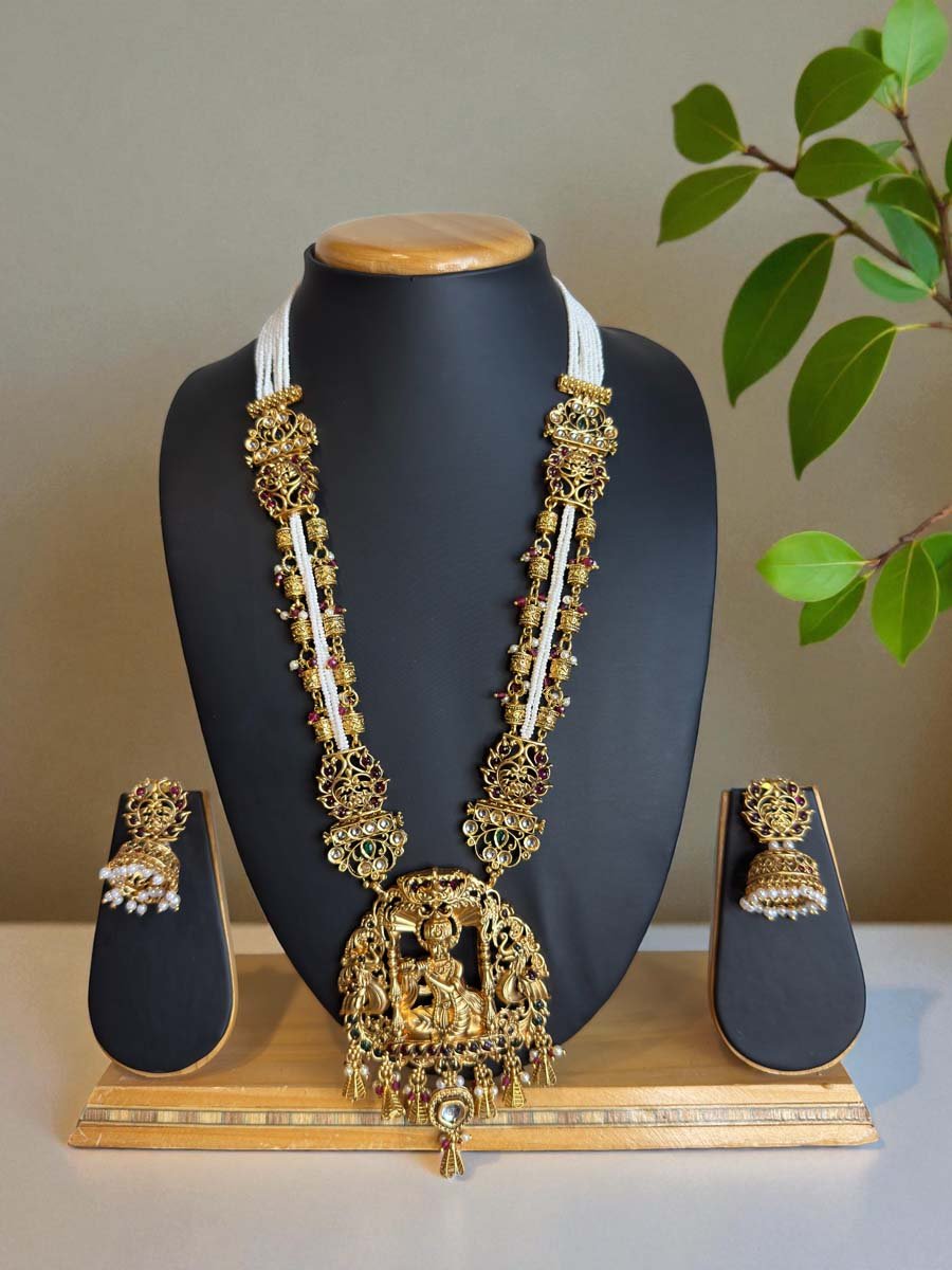 Shri Krishna Pendant Antique Rajwadi Long Necklace Set