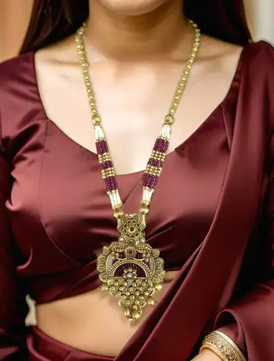 Matte Gold Rajwadi Necklace Set