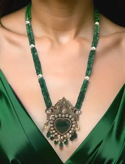 Emerald Victorian Pendant Necklace Set