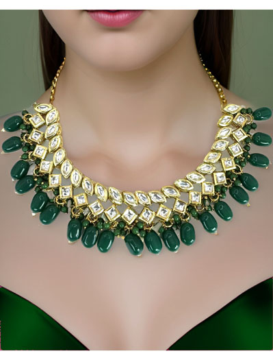 Kundan choker set with green onyx beads