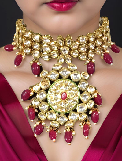 Premium Kundan choker set with red onyx beads