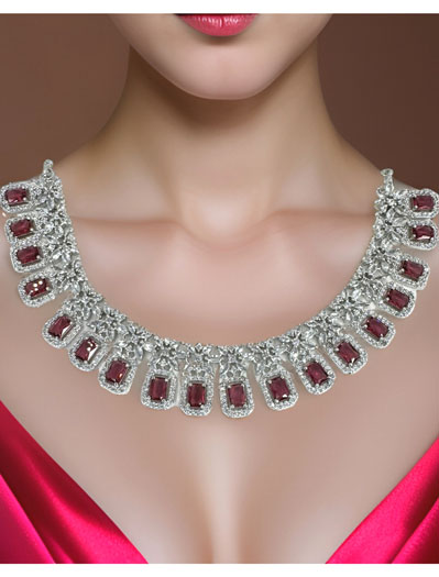 Fine Quality Ruby AD CZ Necklace set