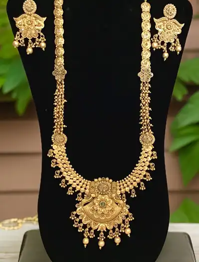 Antique 22carat Gold Finish Cluster Golden Pearls Rajwadi Rani Haar