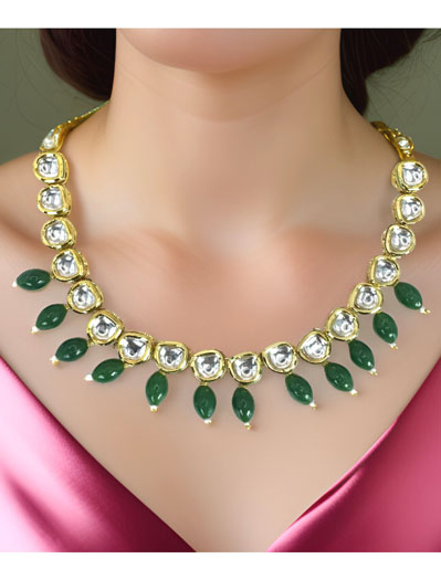 Delicate Kundan choker set with green onyx beads