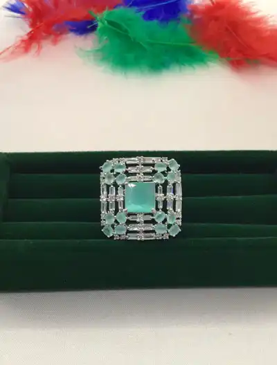 Square shaped Mint Green AD/CZ Ring in Rosegold