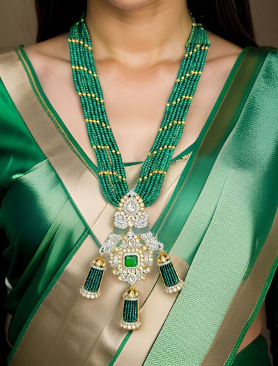 Emerald CZ Long Necklace Set