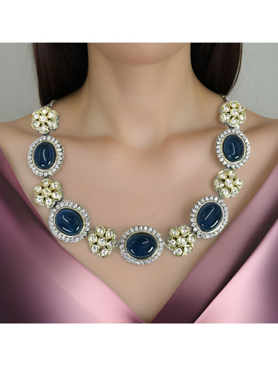 Real Kundan with Blue Monalisa Stones Necklace Set