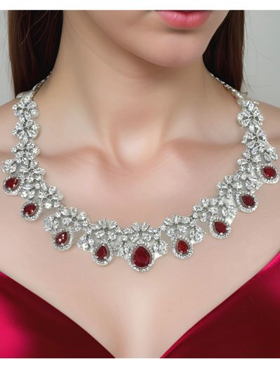 AAA quality AD/CZ necklace set in Rhodium plating