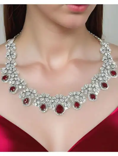 AAA quality AD/CZ necklace set in Rhodium plating