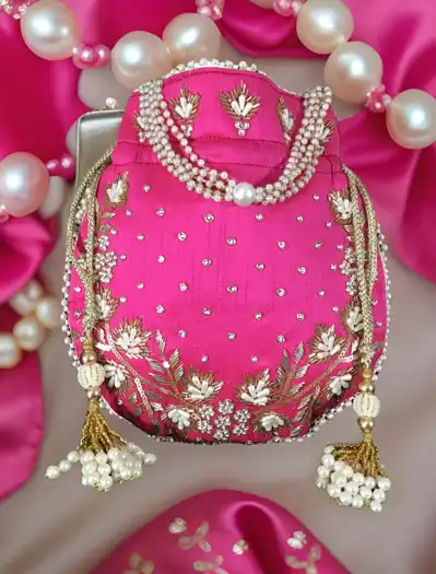 Zardosi/Pearl Silk Embroidered Potli Bag