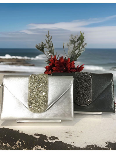 Crystal Embellished Metallic Leather Envelope Clutch Purses