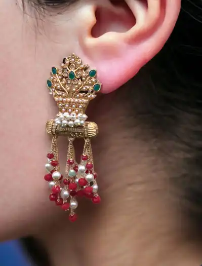 Designer Pearl Meenakari Long Earrings