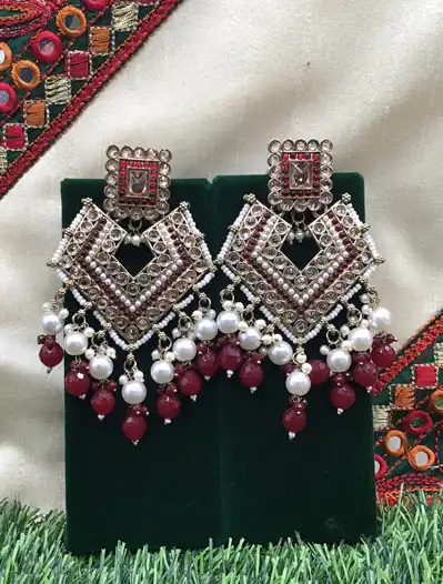 Antique Style Mehendi Polish Cluster Pearls Beaded Earrings