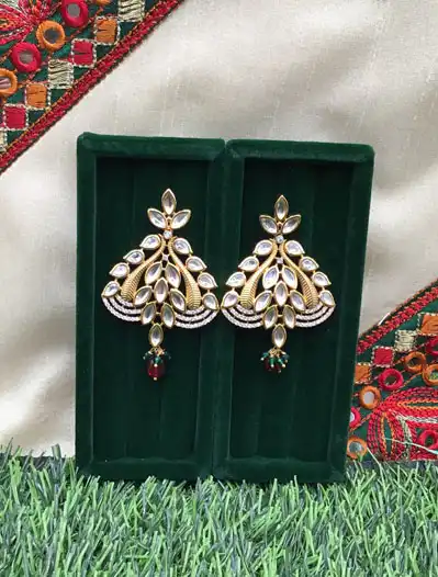 Gold plated Uncut Polki Kundan CZ Statement Earrings