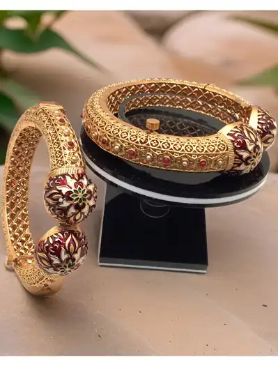 Rajasthani traditional culture inspired Matt Gold Finish Kada with beautiful Meenakari work