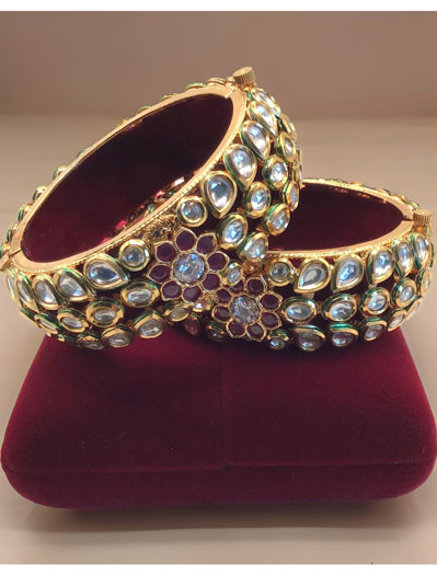 Premium Quality Kundan openable kada bracelet in Antique gold finish with Ruby stones