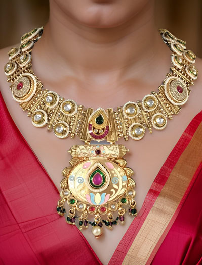 VeroniQ Trends-Elegant Gold Plated Kundan Rajwadi Necklace