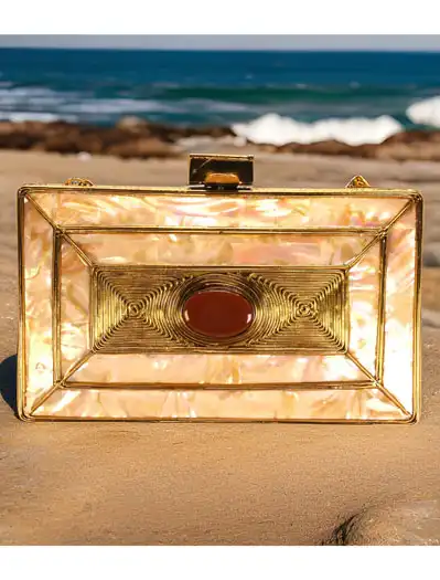 Gold Embellished MOP Clutch Purse