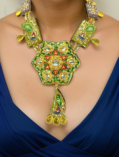 Rajwadi Handpainted Kundan Meenakari Necklace Set