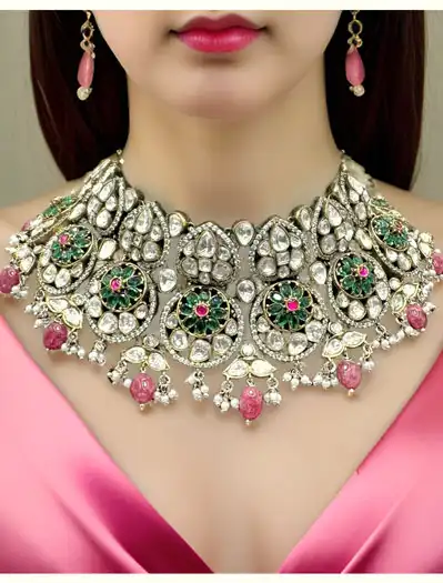 Bollywood inspired Victorian Style Kundan choker with doublet stones