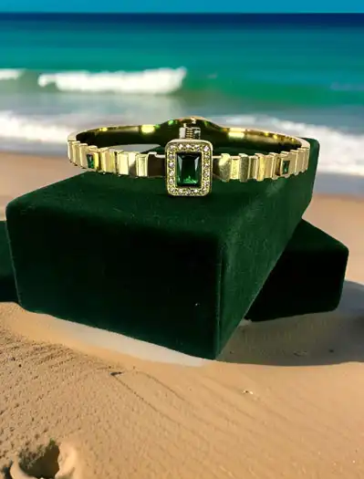 Emerald Solitaire 18k Gold plated Charm  Bracelet