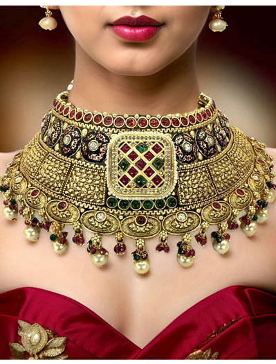 Royal Rajwadi Semi Bridal Choker Set w/ maangtika