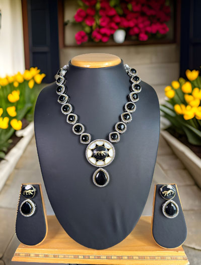 Sabyasachi Inspired Black Stones CZ Necklace Set