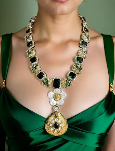 Sabyasachi Inspired Uncut Polki Kundan American Diamond Necklace Set