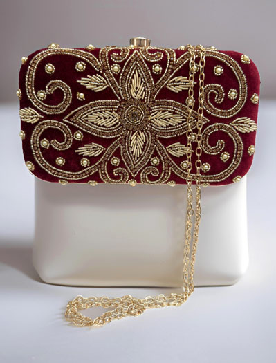 Golden Embroidered Wedding Clutch Bag