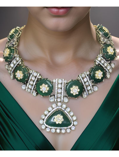 Tyaani Inspired Kundan Monalisa Tanjore Stone Necklace Set