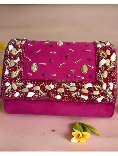 Luxury Velvet Embroidered Clutch Bag