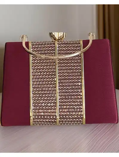 Satin Evening Bag with Golden Patchwork Design