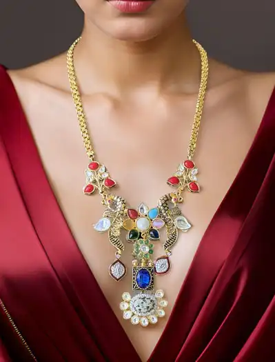 Sabyasachi Inspired Fusion Pendant Long  Necklace Set